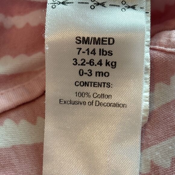 Bublo Baby Girl Sz SM/MED 0-3M Pink White Swaddle 100% Cotton Zippered Foot - Picture 4 of 7